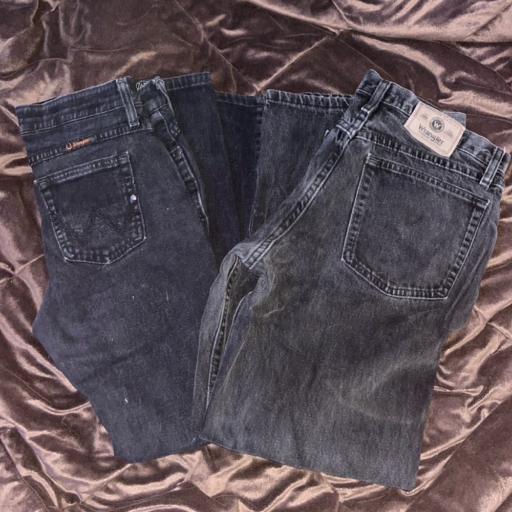 2 pairs black wrangler jeans